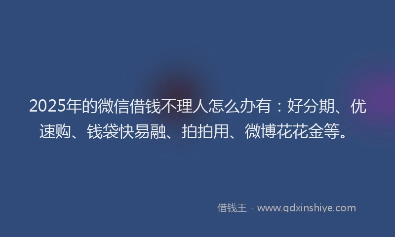 2025年的微信借钱不理人怎么办有：好分期、优速购、钱袋快易融、拍拍用、微博花花金等。