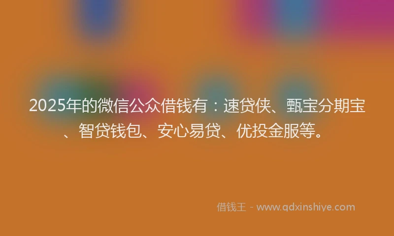 2025年的微信公众借钱有：速贷侠、甄宝分期宝、智贷钱包、安心易贷、优投金服等。