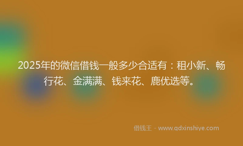2025年的微信借钱一般多少合适有：租小新、畅行花、金满满、钱来花、鹿优选等。