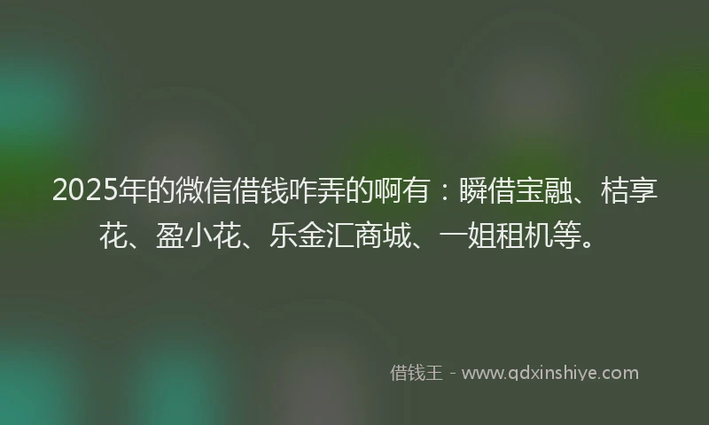 2025年的微信借钱咋弄的啊有：瞬借宝融、桔享花、盈小花、乐金汇商城、一姐租机等。