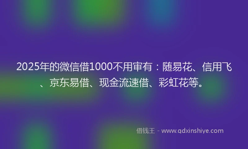 2025年的微信借1000不用审有：随易花、信用飞、京东易借、现金流速借、彩虹花等。
