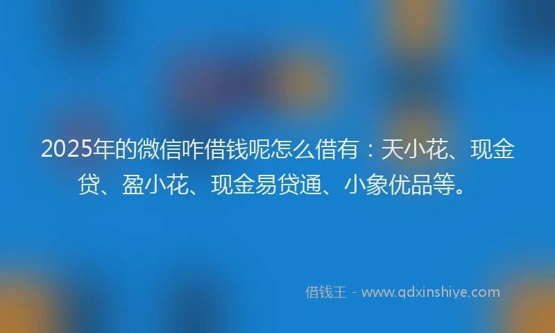 2025年的微信咋借钱呢怎么借有：天小花、现金贷、盈小花、现金易贷通、小象优品等。