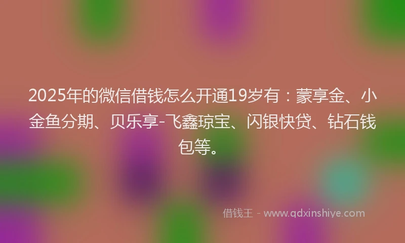 2025年的微信借钱怎么开通19岁有：蒙享金、小金鱼分期、贝乐享-飞鑫琼宝、闪银快贷、钻石钱包等。