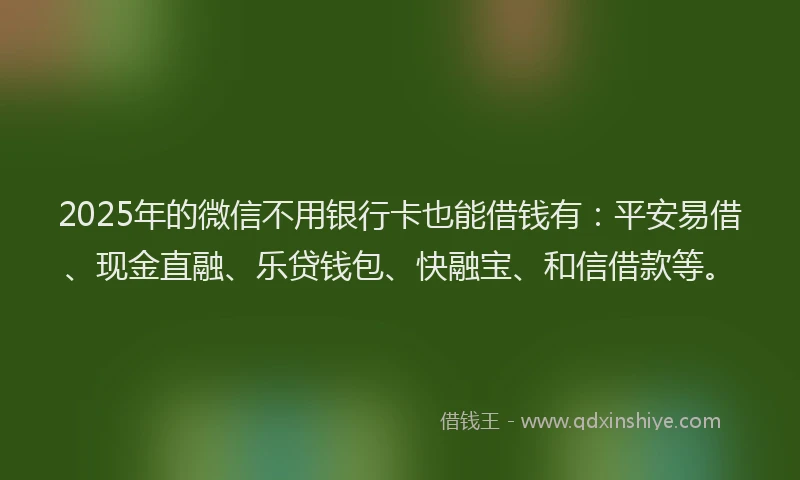 2025年的微信不用银行卡也能借钱有：平安易借、现金直融、乐贷钱包、快融宝、和信借款等。