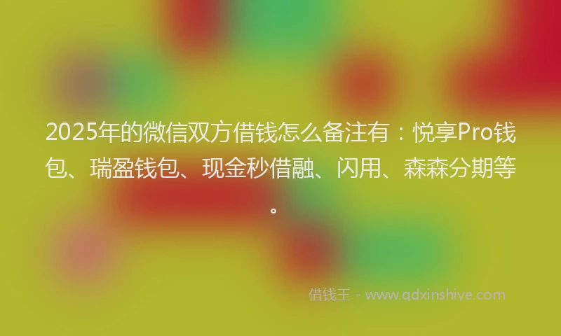 2025年的微信双方借钱怎么备注有：悦享Pro钱包、瑞盈钱包、现金秒借融、闪用、森森分期等。