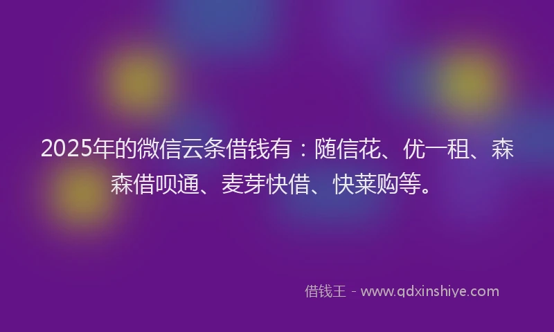 2025年的微信云条借钱有：随信花、优一租、森森借呗通、麦芽快借、快莱购等。