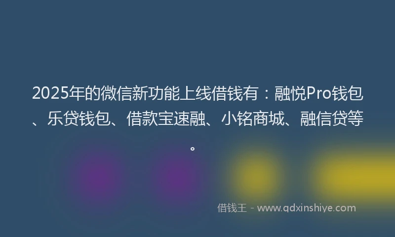 2025年的微信新功能上线借钱有：融悦Pro钱包、乐贷钱包、借款宝速融、小铭商城、融信贷等。