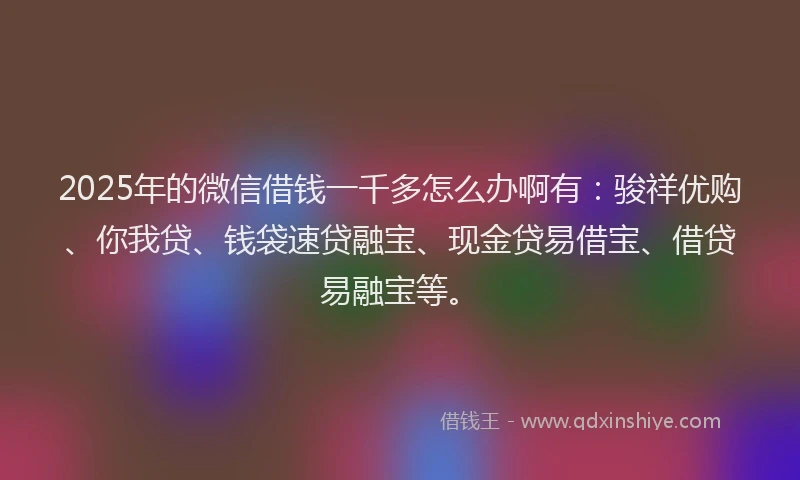 2025年的微信借钱一千多怎么办啊有：骏祥优购、你我贷、钱袋速贷融宝、现金贷易借宝、借贷易融宝等。