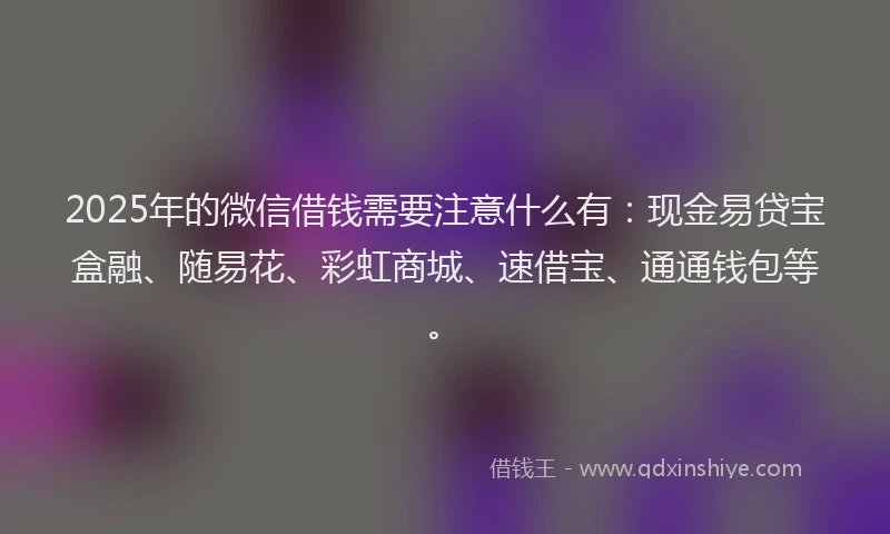 2025年的微信借钱需要注意什么有：现金易贷宝盒融、随易花、彩虹商城、速借宝、通通钱包等。