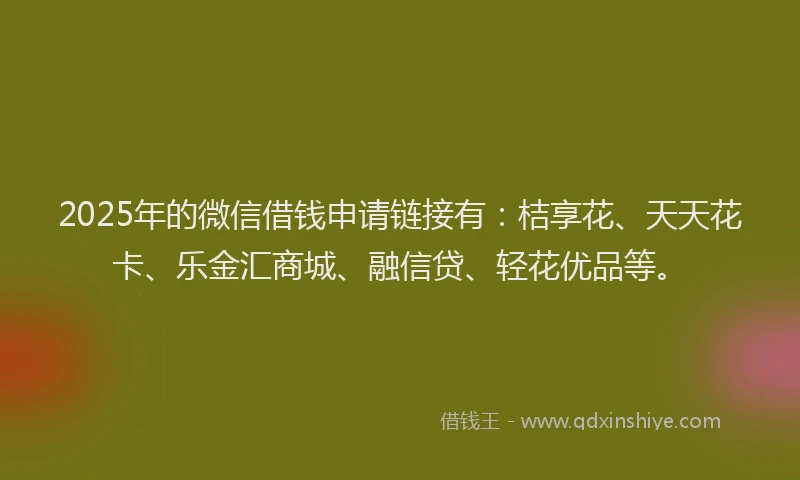 2025年的微信借钱申请链接有：桔享花、天天花卡、乐金汇商城、融信贷、轻花优品等。
