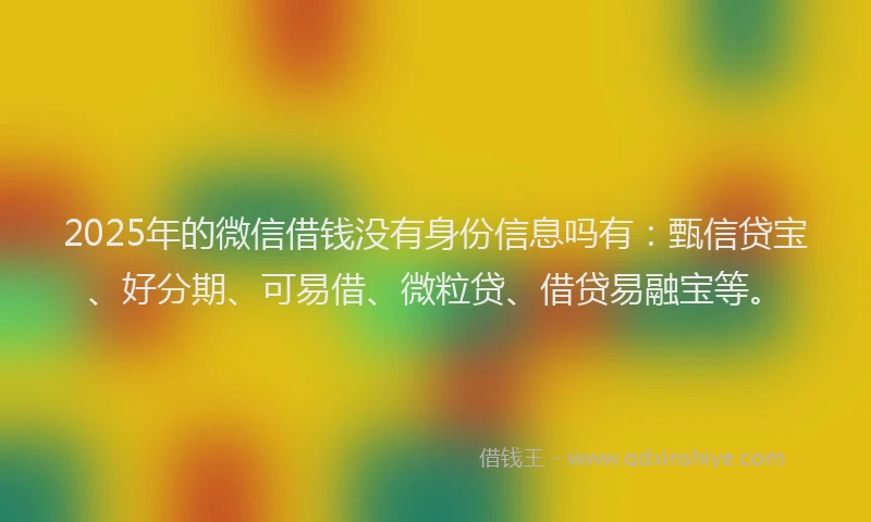 2025年的微信借钱没有身份信息吗有：甄信贷宝、好分期、可易借、微粒贷、借贷易融宝等。
