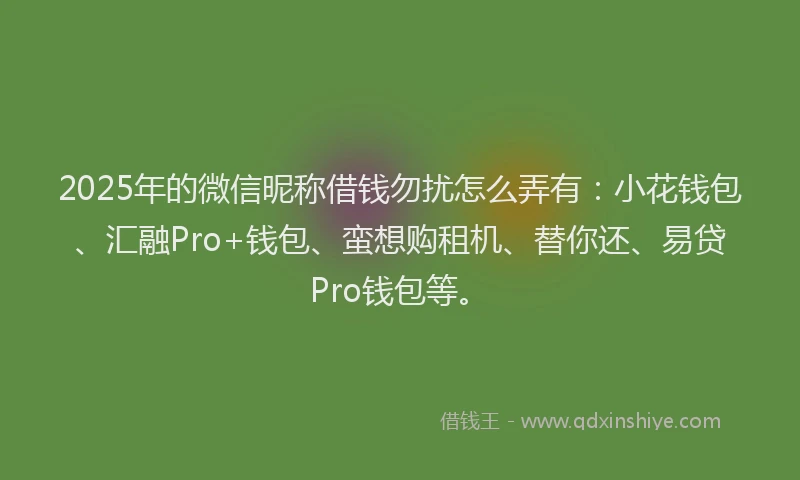 2025年的微信昵称借钱勿扰怎么弄有：小花钱包、汇融Pro+钱包、蛮想购租机、替你还、易贷Pro钱包等。