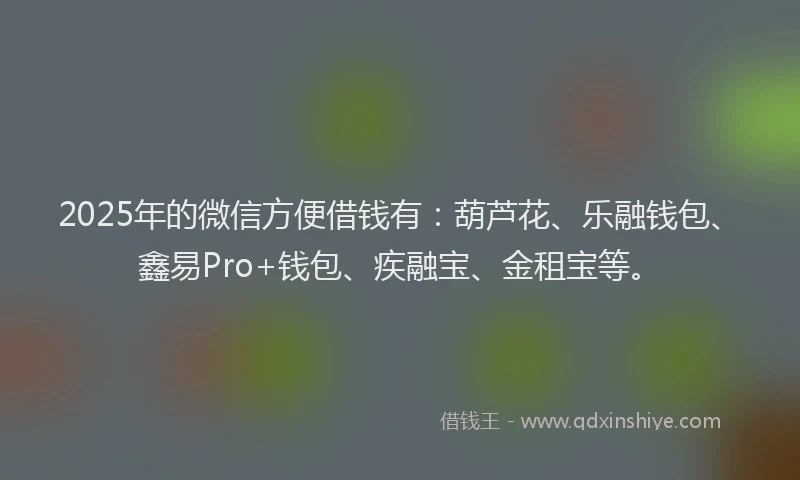 2025年的微信方便借钱有：葫芦花、乐融钱包、鑫易Pro+钱包、疾融宝、金租宝等。