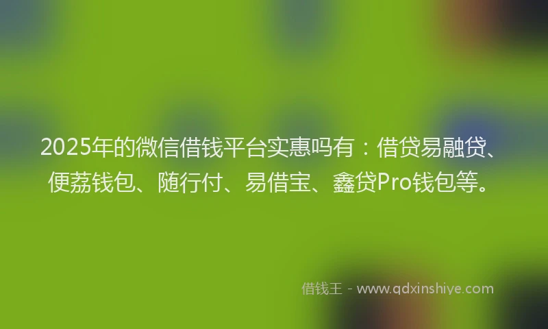 2025年的微信借钱平台实惠吗有：借贷易融贷、便荔钱包、随行付、易借宝、鑫贷Pro钱包等。
