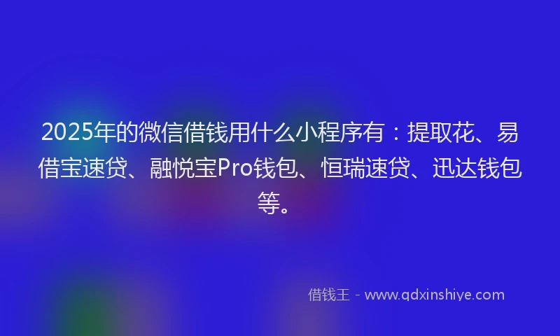 2025年的微信借钱用什么小程序有：提取花、易借宝速贷、融悦宝Pro钱包、恒瑞速贷、迅达钱包等。