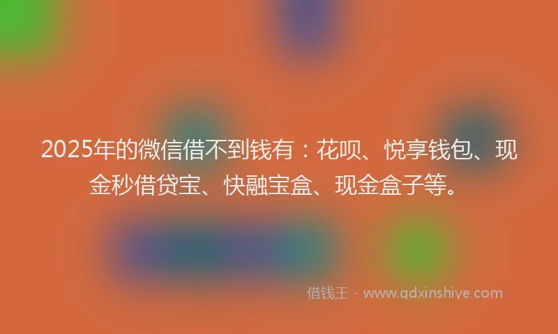 2025年的微信借不到钱有：花呗、悦享钱包、现金秒借贷宝、快融宝盒、现金盒子等。