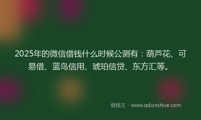 2025年的微信借钱什么时候公测有：葫芦花、可易借、蓝鸟信用、琥珀信贷、东方汇等。
