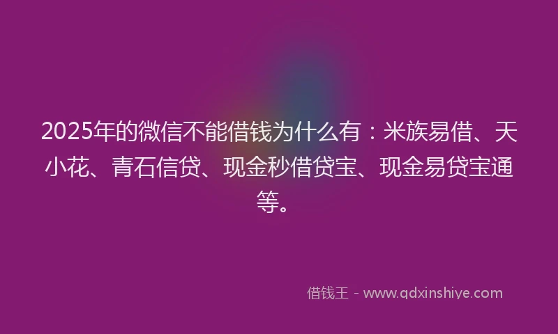2025年的微信不能借钱为什么有：米族易借、天小花、青石信贷、现金秒借贷宝、现金易贷宝通等。