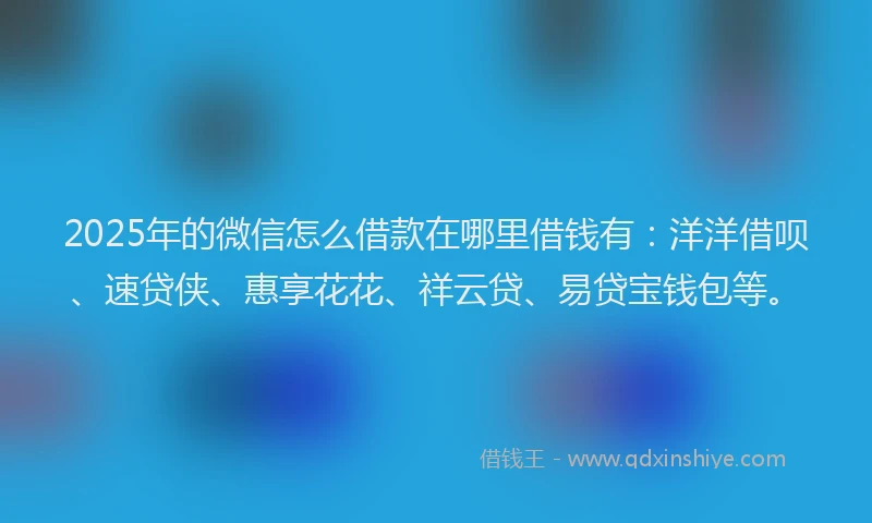 2025年的微信怎么借款在哪里借钱有：洋洋借呗、速贷侠、惠享花花、祥云贷、易贷宝钱包等。