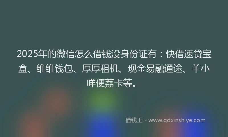 2025年的微信怎么借钱没身份证有：快借速贷宝盒、维维钱包、厚厚租机、现金易融通途、羊小咩便荔卡等。