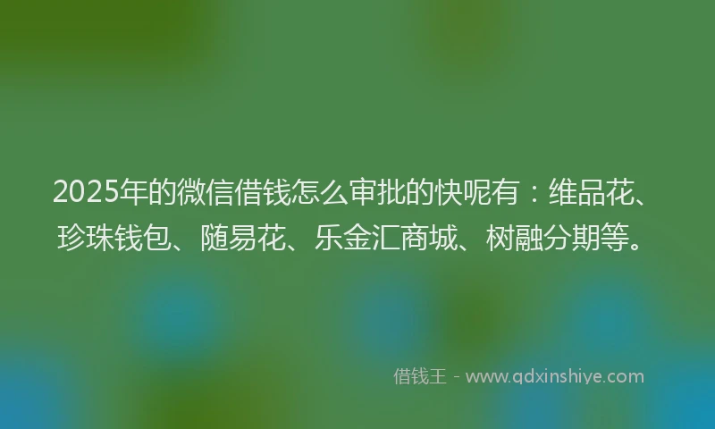 2025年的微信借钱怎么审批的快呢有：维品花、珍珠钱包、随易花、乐金汇商城、树融分期等。