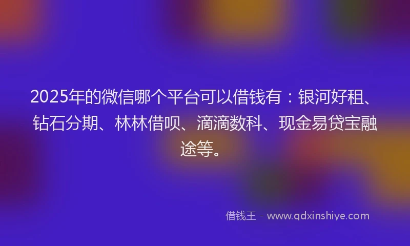 2025年的微信哪个平台可以借钱有：银河好租、钻石分期、林林借呗、滴滴数科、现金易贷宝融途等。