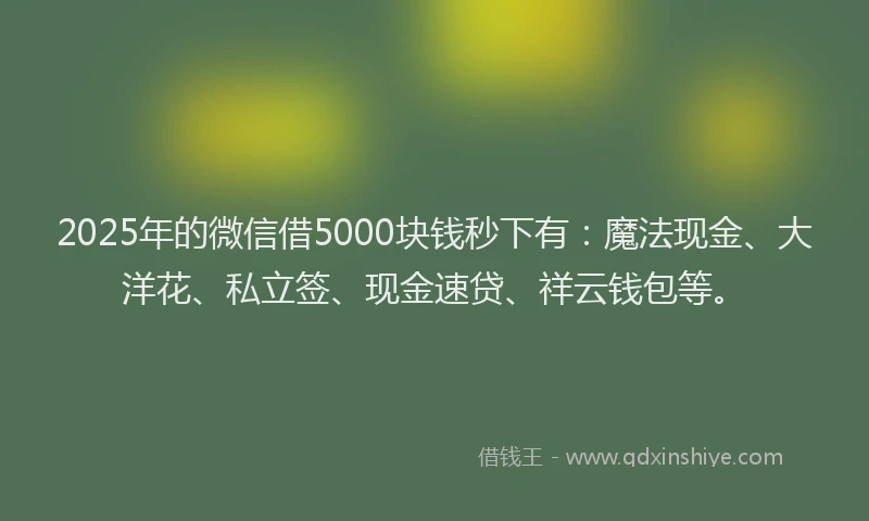 2025年的微信借5000块钱秒下有：魔法现金、大洋花、私立签、现金速贷、祥云钱包等。