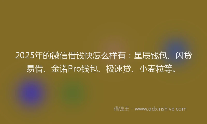 2025年的微信借钱快怎么样有：星辰钱包、闪贷易借、金诺Pro钱包、极速贷、小麦粒等。