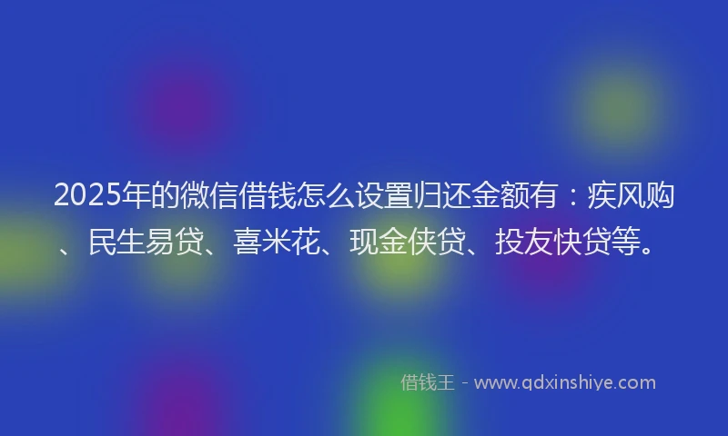 2025年的微信借钱怎么设置归还金额有：疾风购、民生易贷、喜米花、现金侠贷、投友快贷等。