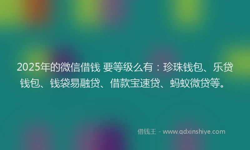 2025年的微信借钱 要等级么有：珍珠钱包、乐贷钱包、钱袋易融贷、借款宝速贷、蚂蚁微贷等。