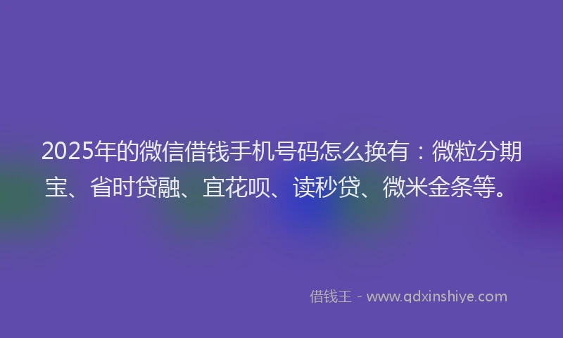 2025年的微信借钱手机号码怎么换有：微粒分期宝、省时贷融、宜花呗、读秒贷、微米金条等。