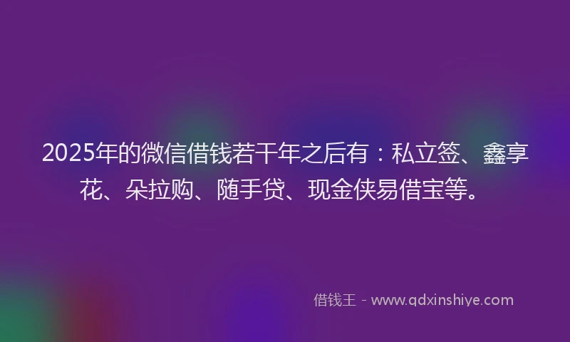 2025年的微信借钱若干年之后有：私立签、鑫享花、朵拉购、随手贷、现金侠易借宝等。