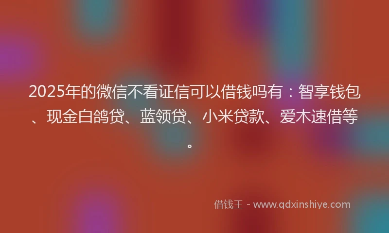 2025年的微信不看证信可以借钱吗有：智享钱包、现金白鸽贷、蓝领贷、小米贷款、爱木速借等。