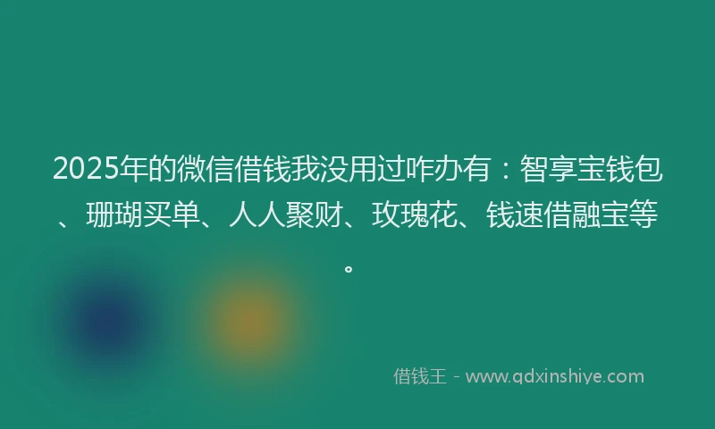 2025年的微信借钱我没用过咋办有：智享宝钱包、珊瑚买单、人人聚财、玫瑰花、钱速借融宝等。