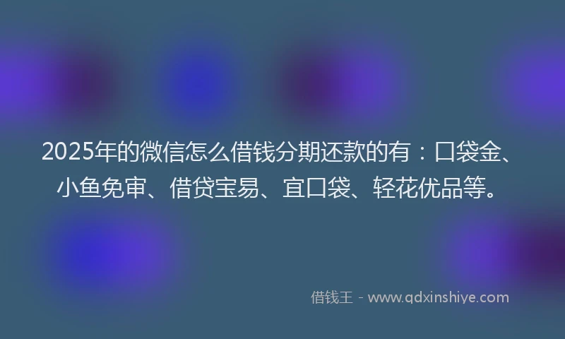 2025年的微信怎么借钱分期还款的有：口袋金、小鱼免审、借贷宝易、宜口袋、轻花优品等。