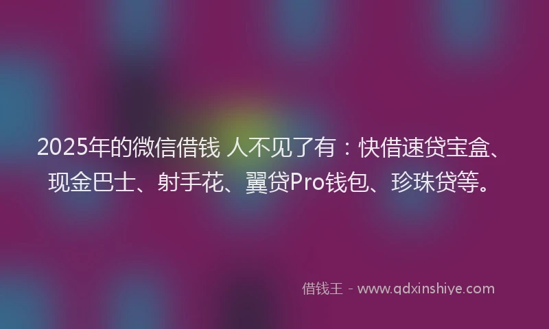 2025年的微信借钱 人不见了有：快借速贷宝盒、现金巴士、射手花、翼贷Pro钱包、珍珠贷等。