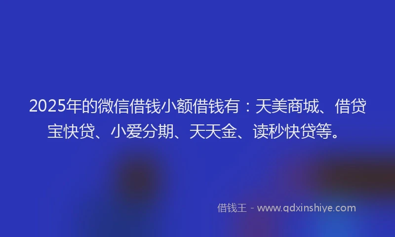 2025年的微信借钱小额借钱有：天美商城、借贷宝快贷、小爱分期、天天金、读秒快贷等。