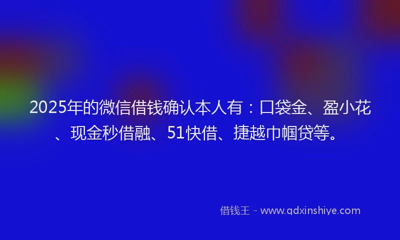 2025年的微信借钱确认本人有：口袋金、盈小花、现金秒借融、51快借、捷越巾帼贷等。
