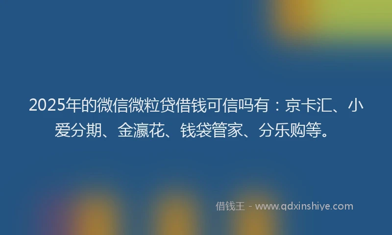 2025年的微信微粒贷借钱可信吗有：京卡汇、小爱分期、金瀛花、钱袋管家、分乐购等。