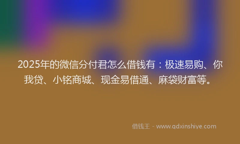 2025年的微信分付君怎么借钱有：极速易购、你我贷、小铭商城、现金易借通、麻袋财富等。