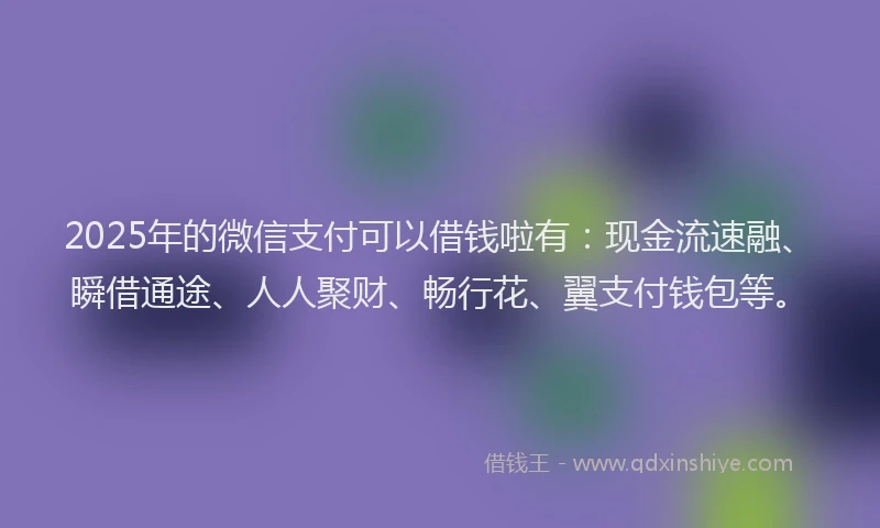 2025年的微信支付可以借钱啦有：现金流速融、瞬借通途、人人聚财、畅行花、翼支付钱包等。