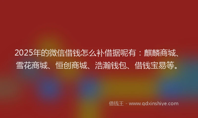 2025年的微信借钱怎么补借据呢有：麒麟商城、雪花商城、恒创商城、浩瀚钱包、借钱宝易等。