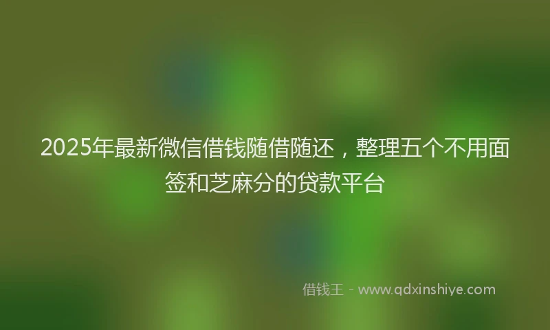 2025年最新微信借钱随借随还，整理五个不用面签和芝麻分的贷款平台