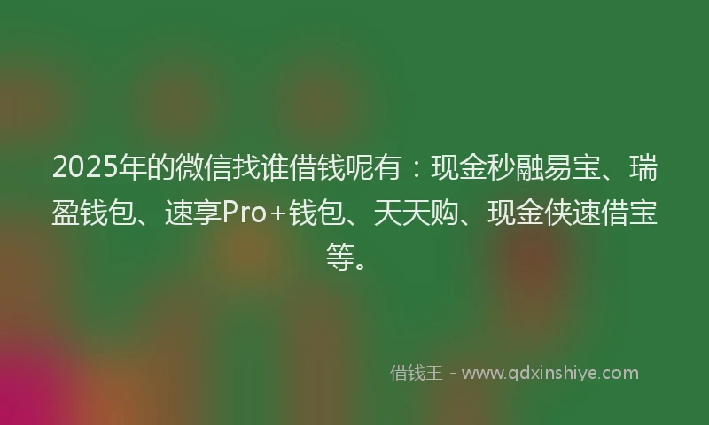 2025年的微信找谁借钱呢有：现金秒融易宝、瑞盈钱包、速享Pro+钱包、天天购、现金侠速借宝等。