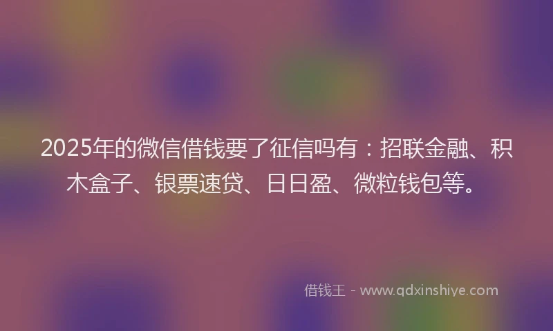 2025年的微信借钱要了征信吗有：招联金融、积木盒子、银票速贷、日日盈、微粒钱包等。