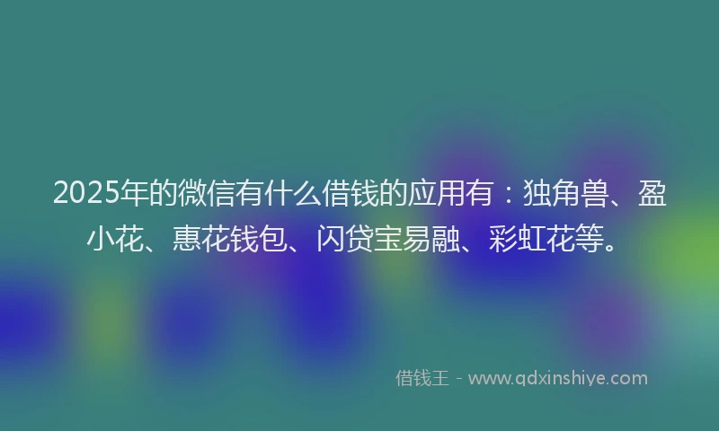 2025年的微信有什么借钱的应用有：独角兽、盈小花、惠花钱包、闪贷宝易融、彩虹花等。