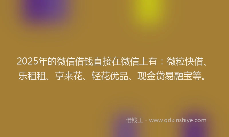 2025年的微信借钱直接在微信上有：微粒快借、乐租租、享来花、轻花优品、现金贷易融宝等。