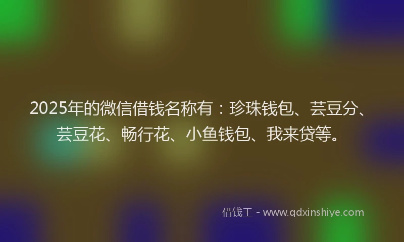 2025年的微信借钱名称有：珍珠钱包、芸豆分、芸豆花、畅行花、小鱼钱包、我来贷等。
