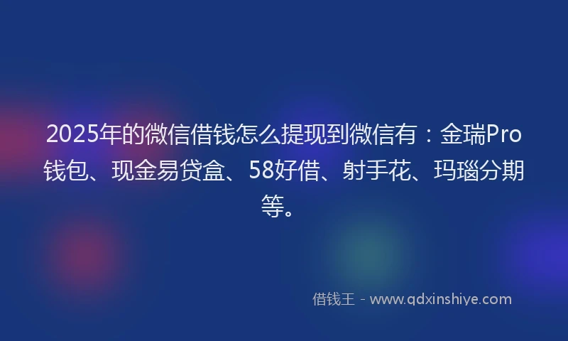 2025年的微信借钱怎么提现到微信有：金瑞Pro钱包、现金易贷盒、58好借、射手花、玛瑙分期等。