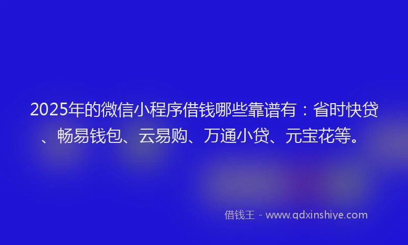 2025年的微信小程序借钱哪些靠谱有：省时快贷、畅易钱包、云易购、万通小贷、元宝花等。